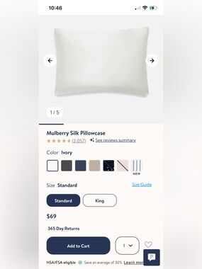 Brooklinen Mulberry Silk Pillowcase in Ivory NWT